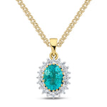9ct Yellow Gold Oval Natural Emerald & Diamond Classic Cluster Pendant — 8x6mm