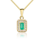 9ct Yellow Gold Octagonal Natural Emerald & Diamond Cluster Pendant — 5x3mm