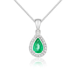 9ct White Gold Pear Natural Emerald & Diamond Halo Cluster Pendant — 6x4mm