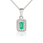 9ct White Gold Octagonal Natural Emerald & Diamond Cluster Pendant — 5x3mm