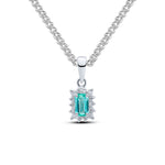 9ct White Gold Octagonal Natural Emerald & Diamond Claw Set Cluster Pendant — 5x3mm