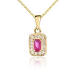 9ct Yellow Gold Octagonal Natural Ruby & Diamond Cluster Pendant — 5x3mm