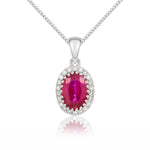 9ct White Gold Oval Natural Ruby & Diamond Claw Set Cluster Pendant — 7x5mm