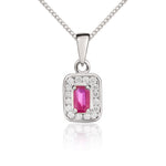9ct White Gold Octagonal Natural Ruby & Diamond Cluster Pendant — 5x3mm