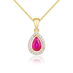 9ct Yellow Gold Pear Natural Ruby & Diamond Halo Cluster Pendant — 6x4mm