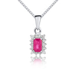 9ct White Gold Octagonal Natural Ruby & Diamond Claw Set Cluster Pendant — 5x3mm