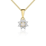 9ct Yellow Gold Round Natural Opal & Diamond Claw Set Cluster Pendant — 3mm