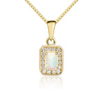 9ct Yellow Gold Octagonal Natural Opal & Diamond Cluster Pendant — 5x3mm