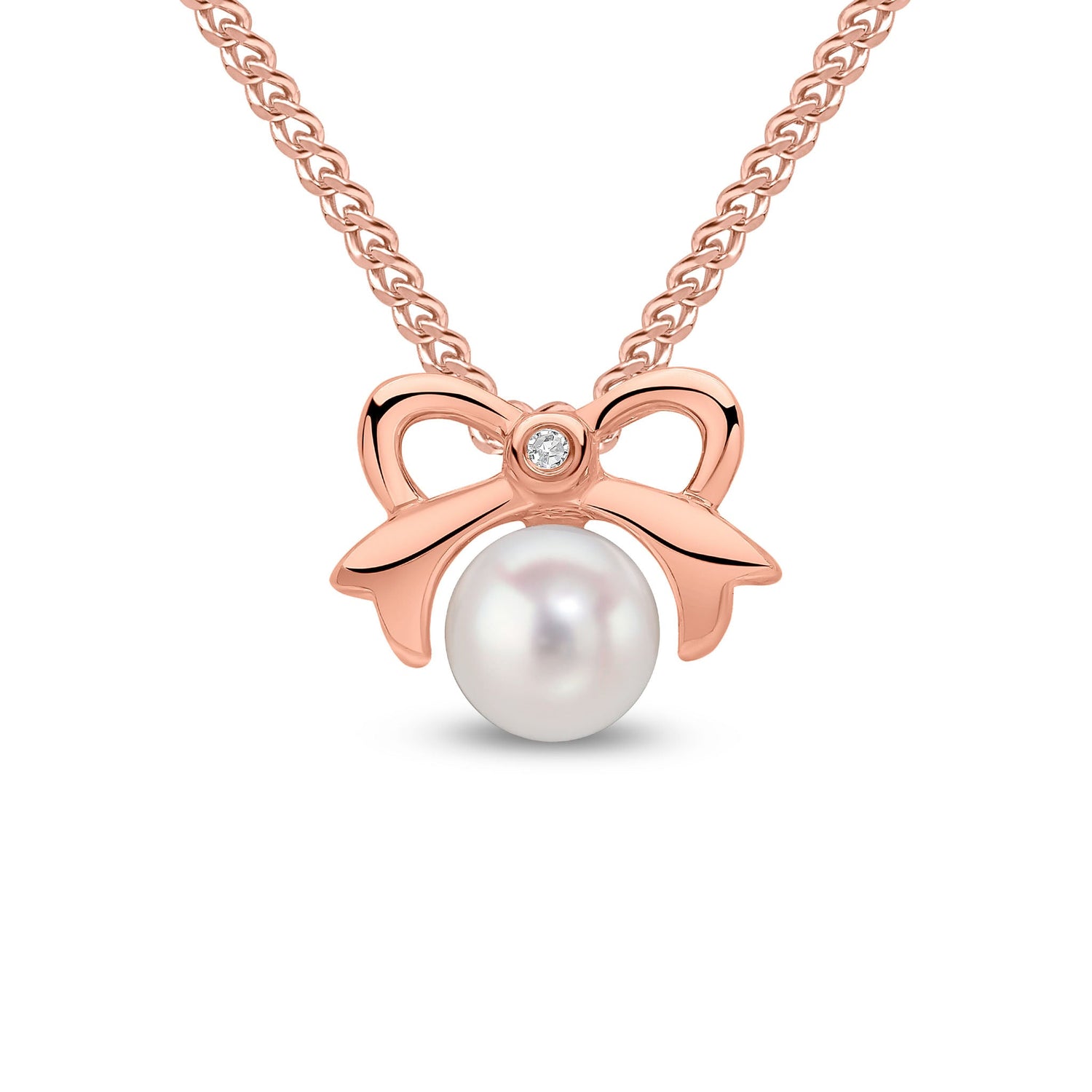 9ct Rose Gold Pearl and Diamond Bow Pendant