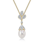 9ct Yellow Gold Freshwater Pearl & Diamond Floral Drop Pendant — 7mm