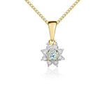 9ct Yellow Gold Round Natural Aquamarine & Diamond Claw Set Cluster Pendant — 3mm