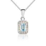 9ct White Gold Octagonal Natural Aquamarine & Diamond Cluster Pendant — 5x3mm