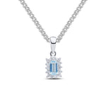 9ct White Gold Octagonal Natural Aquamarine & Diamond Claw Set Cluster Pendant — 5x3mm