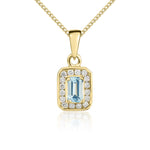 9ct Yellow Gold Octagonal Natural Aquamarine & Diamond Cluster Pendant — 5x3mm