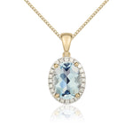 9ct Yellow Gold Oval Natural Aquamarine & Diamond Claw Cluster Pendant — 8x6mm
