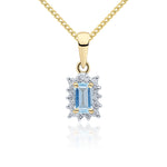 9ct Yellow Gold Octagonal Natural Aquamarine & Diamond Claw Set Cluster Pendant — 5x3mm