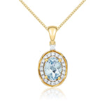 9ct Yellow Gold Oval Natural Aquamarine & Diamond Rope Edge Cluster Pendant — 7x5mm
