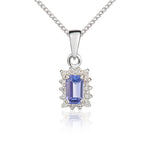 9ct White Gold Octagonal Natural Tanzanite & Diamond Claw Set Cluster Pendant — 5x3mm
