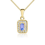 9ct Yellow Gold Octagonal Natural Tanzanite & Diamond Cluster Pendant — 5x3mm