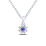 9ct White Gold Round Natural Tanzanite & Diamond Claw Set Cluster Pendant — 3mm