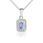 9ct White Gold Octagonal Natural Tanzanite & Diamond Cluster Pendant — 5x3mm