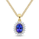 9ct Yellow Gold Oval Natural Tanzanite & Diamond Classic Cluster Pendant — 8x6mm