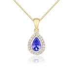 9ct Yellow Gold Pear Natural Tanzanite & Diamond Halo Cluster Pendant — 6x4mm