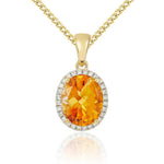 9ct Yellow Gold Oval Natural Citrine & Diamond Claw Cluster Pendant — 10x8mm