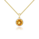 9ct Yellow Gold Round Natural Citrine & Diamond Claw Cluster Pendant — 8mm