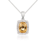 9ct White Gold Cushion Natural Citrine & Diamond Cluster Pendant — 8x6mm