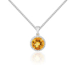 9ct White Gold Round Natural Citrine & Diamond Claw Cluster Pendant — 8mm
