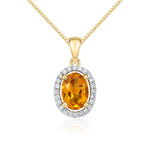 9ct Yellow Gold Oval Natural Citrine & Diamond Halo Cluster Pendant — 7x5mm