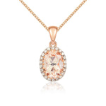 9ct Rose Gold Oval Natural Morganite & Diamond Claw Set Cluster Pendant — 7x5mm