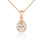 9ct Rose Gold Pear Natural Morganite & Diamond Halo Cluster Pendant — 6x4mm
