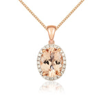 9ct Rose Gold Oval Natural Morganite & Diamond Claw Cluster Pendant — 8x6mm