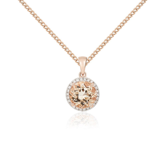 9ct Rose Gold Round Natural Morganite and Diamond Cluster Pendant — 8mm