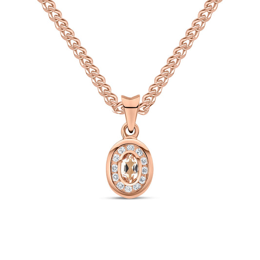 9ct Rose Gold Oval Natural Morganite and Diamond Cluster Pendant — 5x3mm