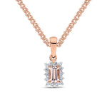 9ct Rose Gold Octagonal Natural Morganite & Diamond Claw Set Cluster Pendant — 5x3mm