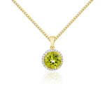 9ct Yellow Gold Round Natural Peridot & Diamond Claw Cluster Pendant — 8mm