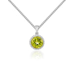 9ct White Gold Round Natural Peridot & Diamond Claw Cluster Pendant — 8mm
