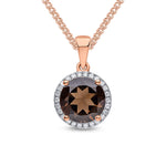 9ct Rose Gold Round Natural Smoky Quartz & Diamond Claw Cluster Pendant — 8mm