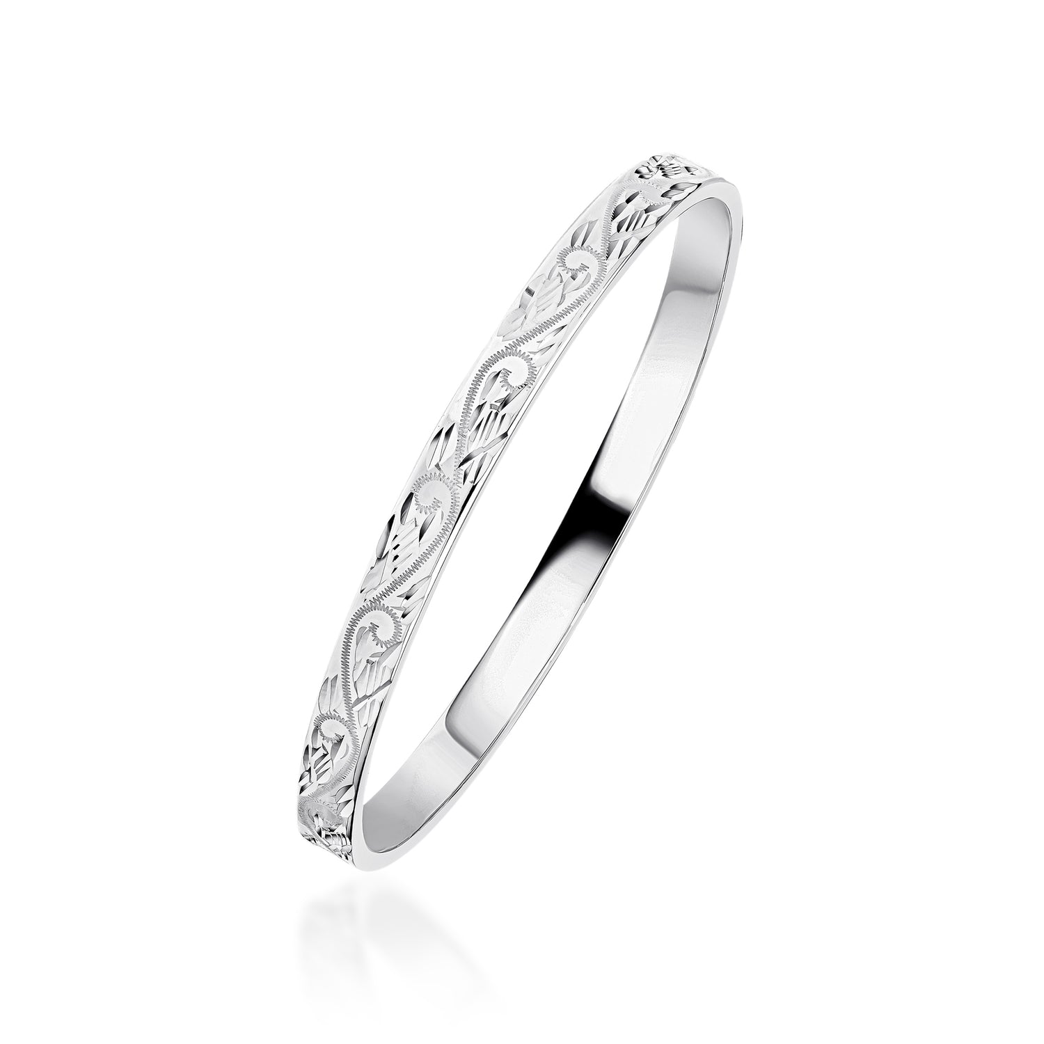 Sterling Silver 6mm Engraved Court Comfort Fit Bangle