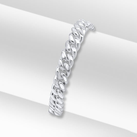 Sterling Silver Handmade Solid 10mm Curb Link Bracelet with Lobster Clasp