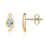 9ct Yellow Gold Oval Natural Aquamarine 'Eye' Stud Earrings — 6x4mm