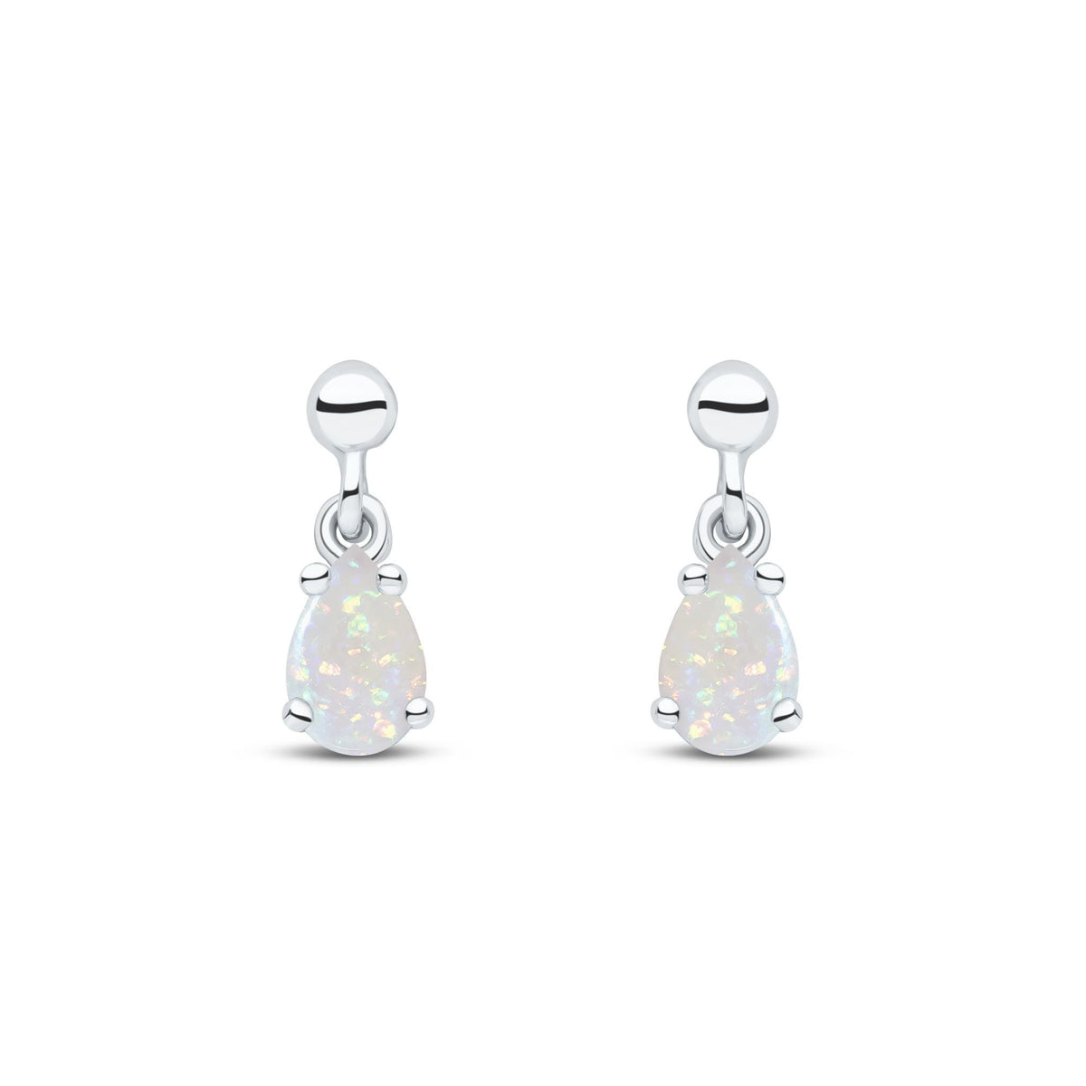 9ct White Gold Pear Shaped Natural Opal Claw Drop Earrings — 6x4mm
