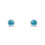 9ct White Gold Round Natural Swiss Blue Topaz Rubover Stud Earrings — 4mm