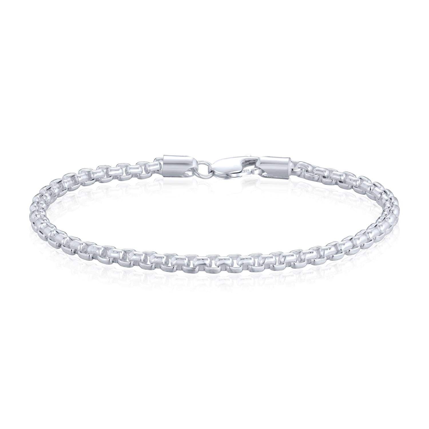 Sterling Silver Solid 4mm Rounded Box Belcher Bracelet