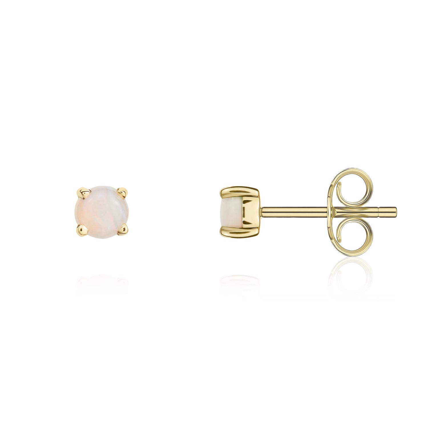 9ct Yellow Gold Round Natural Opal Four Claw Stud Earrings — 3mm