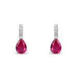 9ct White Gold Pear Shaped Natural Ruby & Diamond Drop Earrings — 7x5mm
