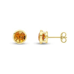 9ct Yellow Gold Round Natural Citrine Rubover Stud Earrings — 6mm